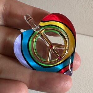 1990’s Rainbow Peace Sign Colorful Heart Glass Pendant